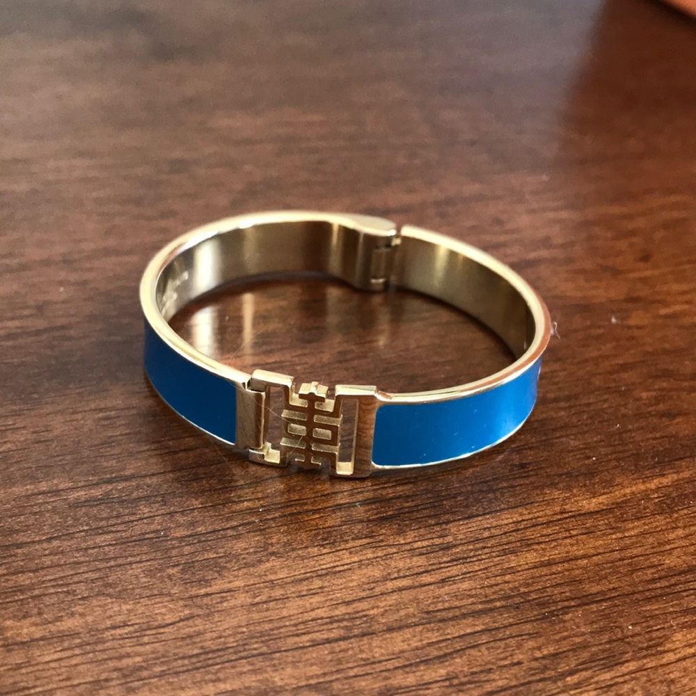 Shanghai Tang Gold & Blue Enamel Bangle Bracelet